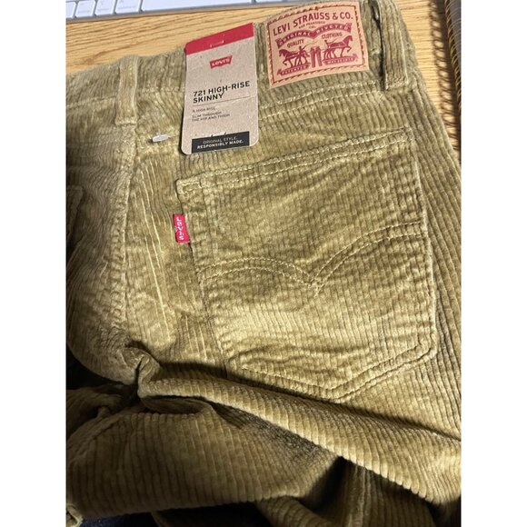 Levis 721 High Rise Skinny Corduroy Pants Slim Fit Womens 29 X 30 Olive Gold - Picture 10 of 14